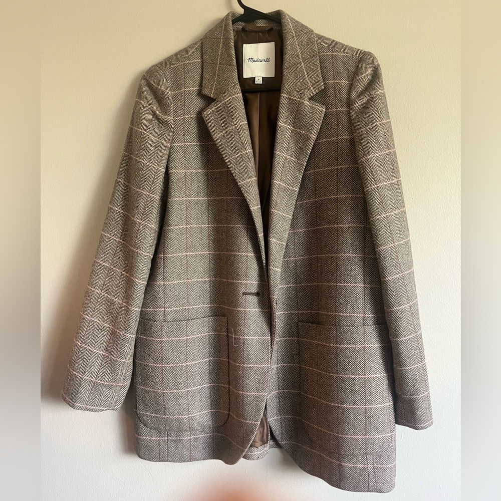 Madewell Herringbone Plaid Wool Blend Blazer – Size M